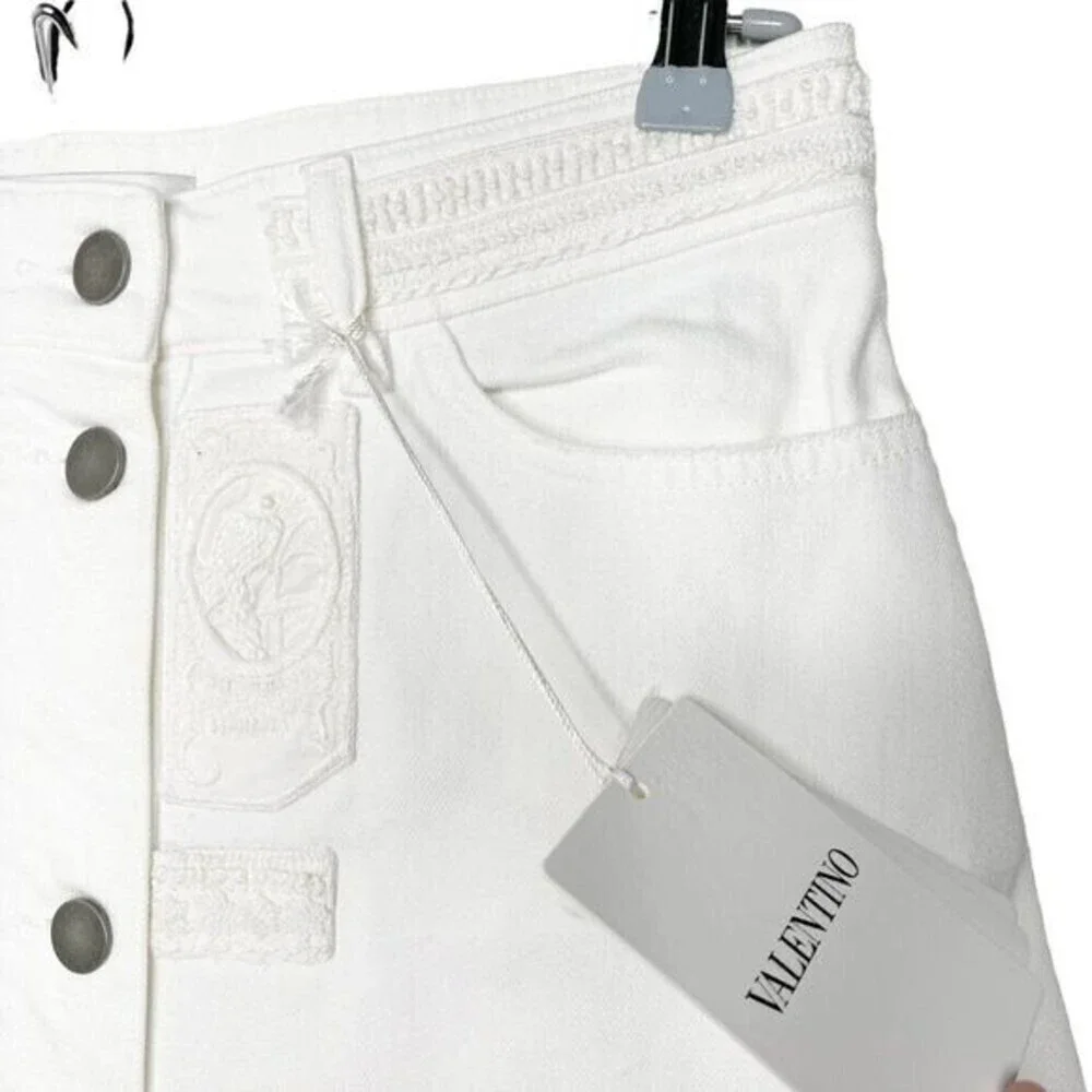 VALENTINO Button Front Denim Ricamato Skirt - Picture 5 of 14